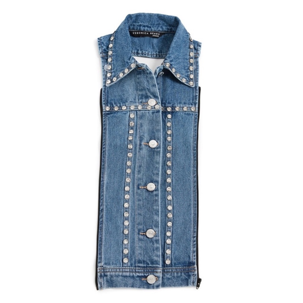 $298 Veronica Beard Slate luxe premium denim Dickey jacket insert w/ Rhinestones